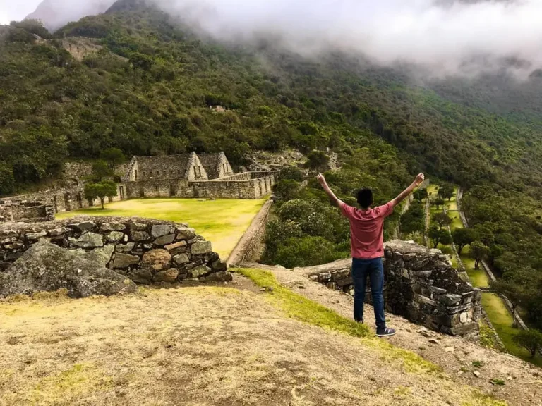 Choquequirao Ruins Hiker Arms Raised