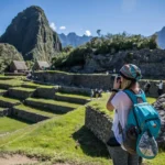 Machu Picchu Terraces Woman Photographer