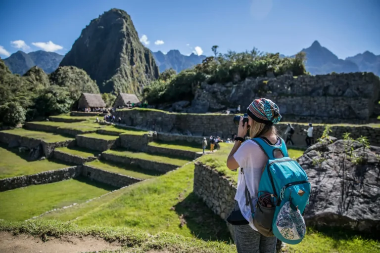 Machu Picchu Terraces Woman Photographer