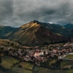 Sacred Valley Town Mountain Dusk Aerial